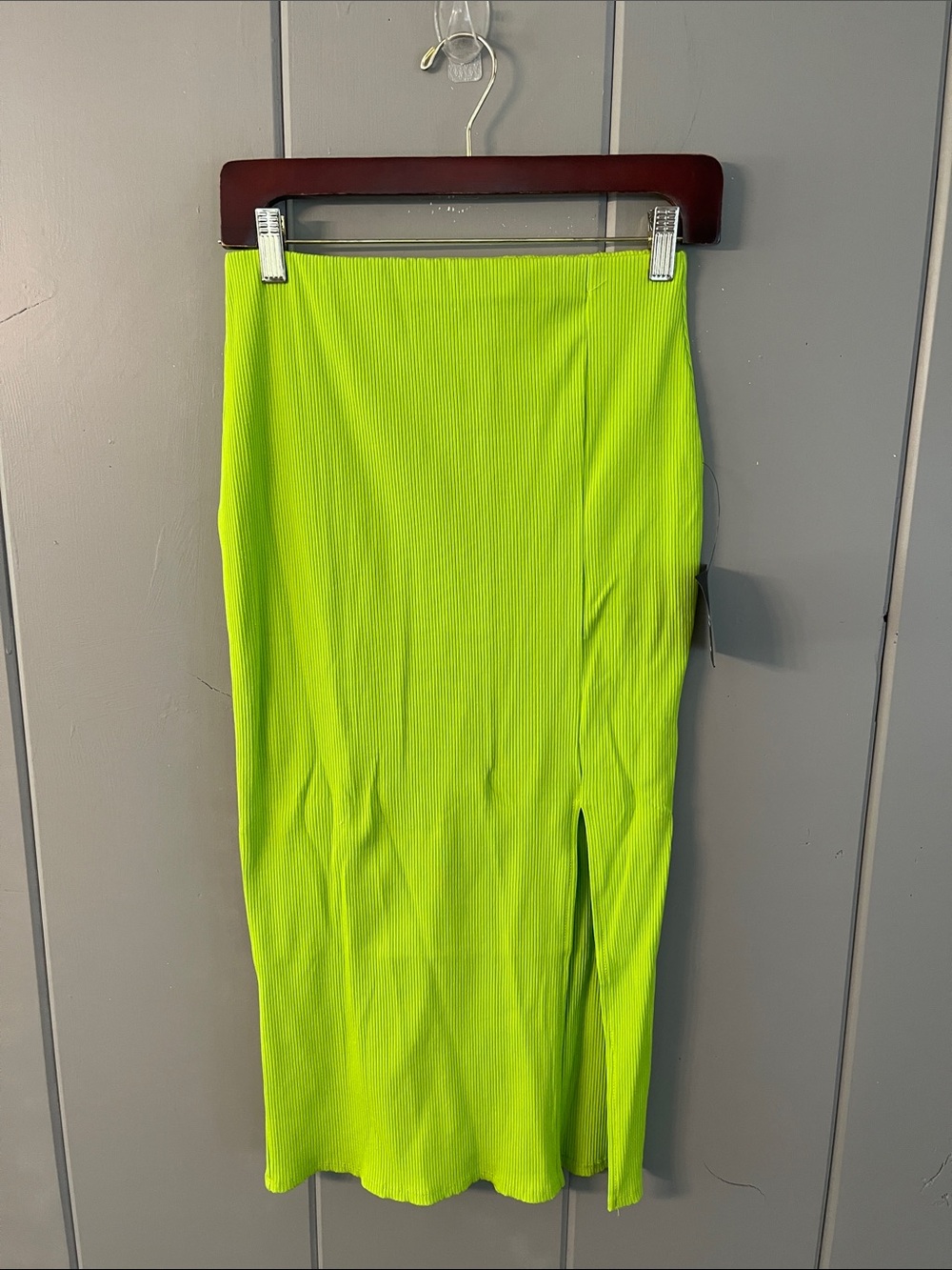 NWT Lulus Skirt Vibrant Green Straight Ribbed Boho Festival Resort Cruise Fairy